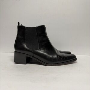 Ralph Lauren VTG Black Leather Pointed Toe Chelsea Boots Block Heel Ankle Size 7